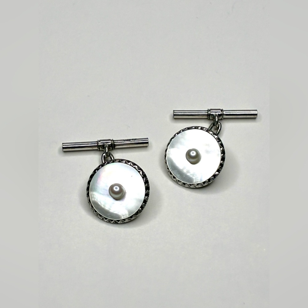 Mikimoto MOP/ Akoya Pearl Disk T- Bar Cufflinks